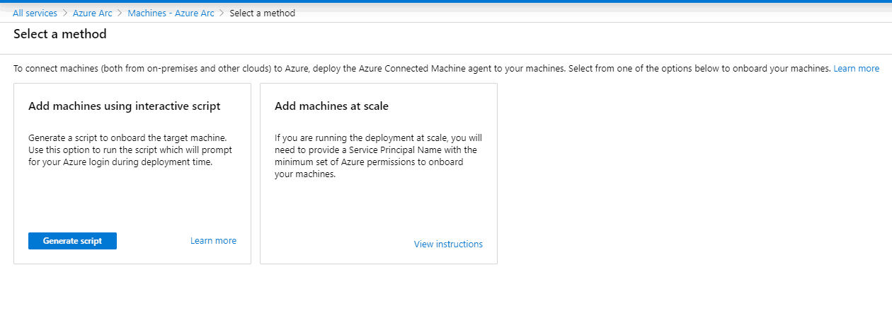 How to Install Agent for Hybrid Management via Azure Arc - onboard selection 8