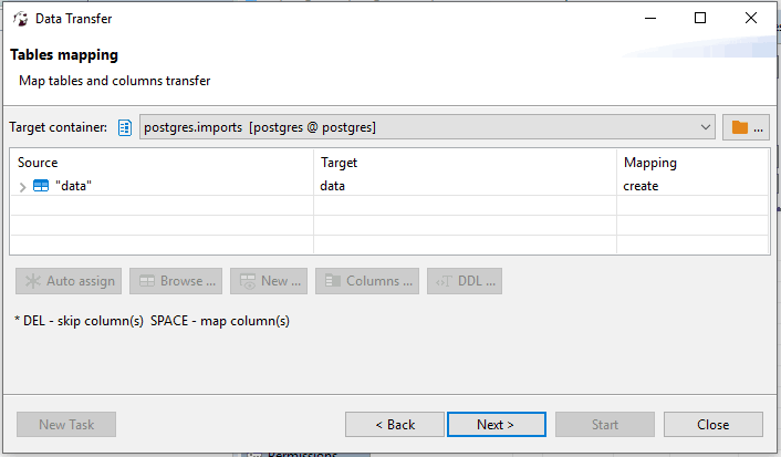 create empty table structure