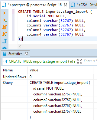 create table imports
