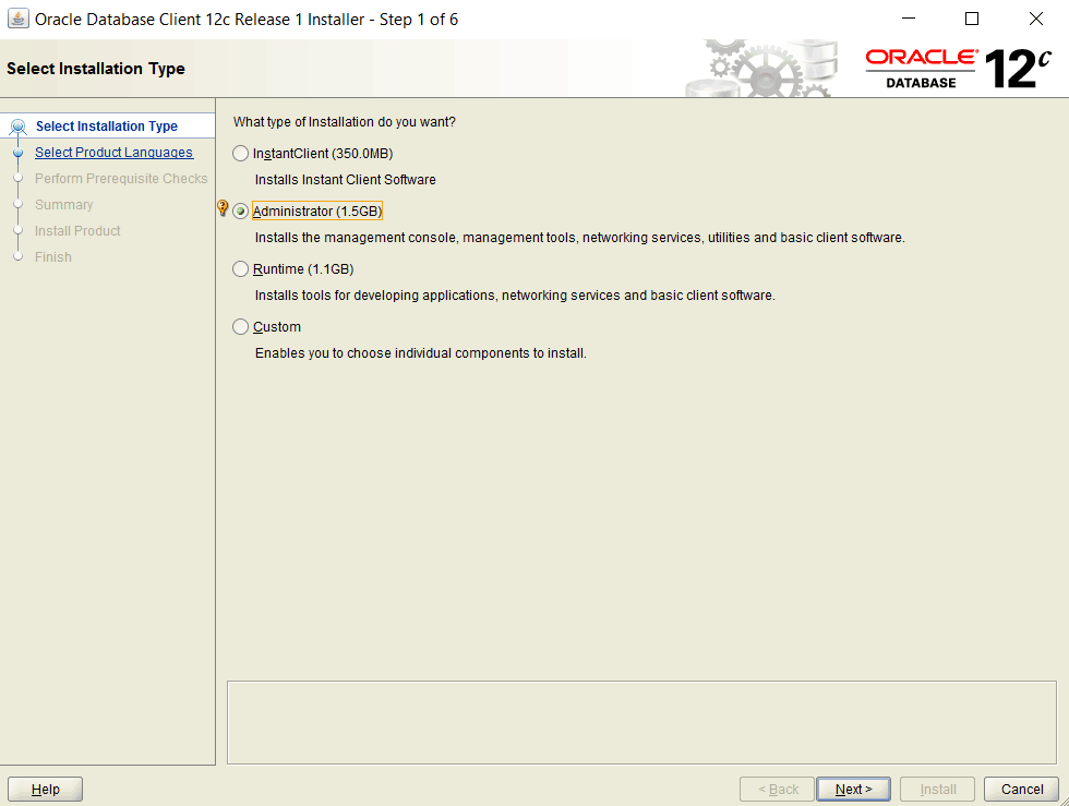 installation type administrator 64 bit