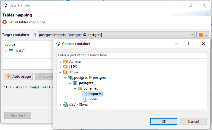 tables mapping container imports